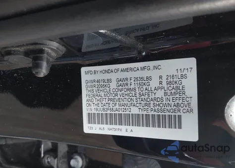 2018 Acura Tlx Tech A-Spec Pkgs из США, поврежденный, VIN 19UUB2F68JA012512